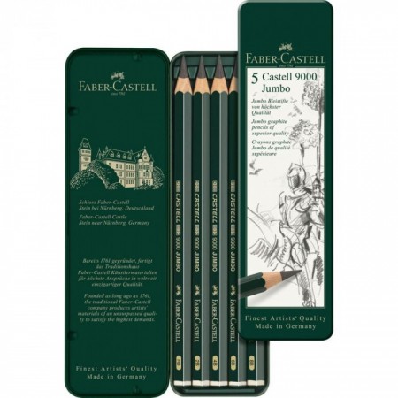 5-Pieces Castell 9000 Jumbo Graphite Pencil in Tin